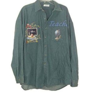Vintage Crystal Springs Teacher Painted Denim Button Up Shirt